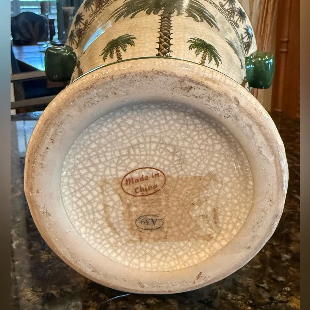 Vintage Palm Beach Chic Ceramic Palm Tree Vase
